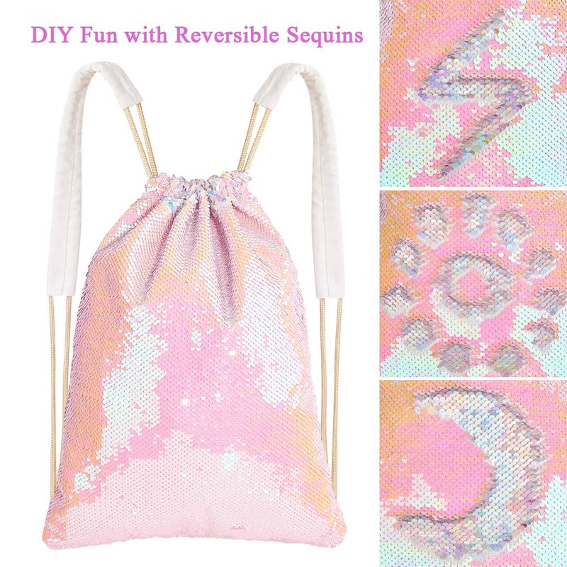 MHJY Sparkly Drawstring Backpack Mermaid Sequin Dance Bag Sports Gym Beach Swim Backpack Birthday Easter Gift Bag - Image 2